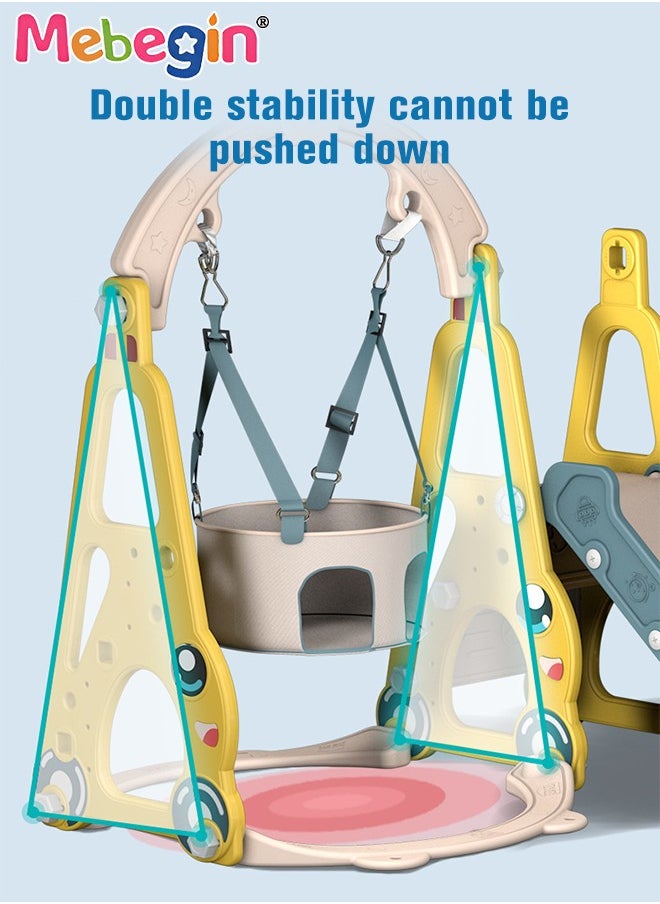 MEBEGIN - 7 in 1 Slide and Swing Set with Basketball Hoop, Golf, Soccer and Ring Toss Games, Baby Slide Playset, Large Indoor and Outdoor Climber Playsets, Complete Playground Set, Constructed from High-quality Materials, Ideal Gift for Toddlers - Image 1