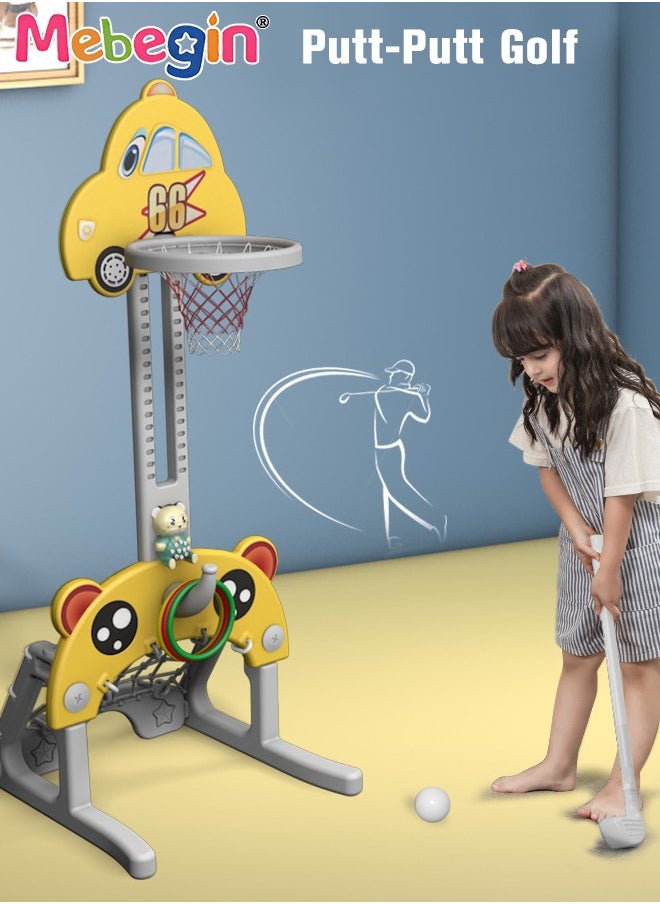 MEBEGIN - 7 in 1 Slide and Swing Set with Basketball Hoop, Golf, Soccer and Ring Toss Games, Baby Slide Playset, Large Indoor and Outdoor Climber Playsets, Complete Playground Set, Constructed from High-quality Materials, Ideal Gift for Toddlers - Image 1