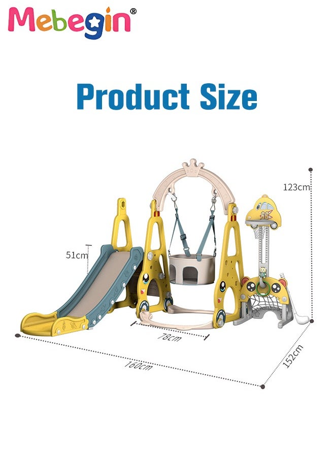MEBEGIN - 7 in 1 Slide and Swing Set with Basketball Hoop, Golf, Soccer and Ring Toss Games, Baby Slide Playset, Large Indoor and Outdoor Climber Playsets, Complete Playground Set, Constructed from High-quality Materials, Ideal Gift for Toddlers - Image 1