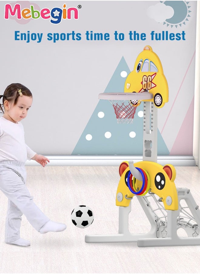 MEBEGIN - 7 in 1 Slide and Swing Set with Basketball Hoop, Golf, Soccer and Ring Toss Games, Baby Slide Playset, Large Indoor and Outdoor Climber Playsets, Complete Playground Set, Constructed from High-quality Materials, Ideal Gift for Toddlers - Image 1