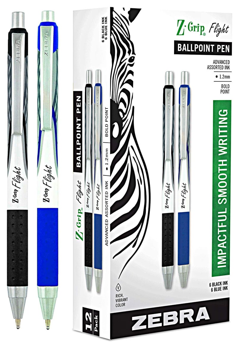 Zebra Pens قلم زيبرا بن ز جريب فلايت القابل للسحب، 6 أسود و 6 أزرق نقطة عريضة، 1.2 مم، عبوة من 12 - Image 1
