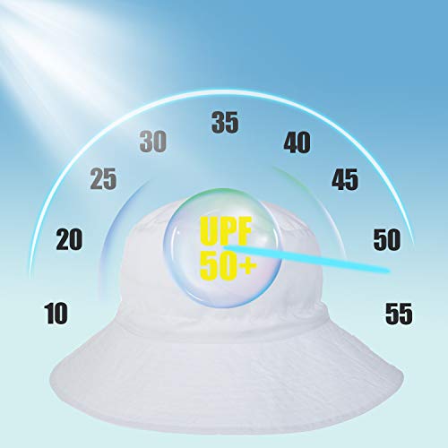 Reyow Baby Sun Hat Toddler Beach Swim Hats UPF 50+ Summer Bucket Hat Kids Infant Wide Brim Adjustable Sun Hat for Baby Boy Girls White - Image 2