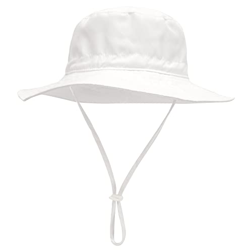 Reyow Baby Sun Hat Toddler Beach Swim Hats UPF 50+ Summer Bucket Hat Kids Infant Wide Brim Adjustable Sun Hat for Baby Boy Girls White - Image 1