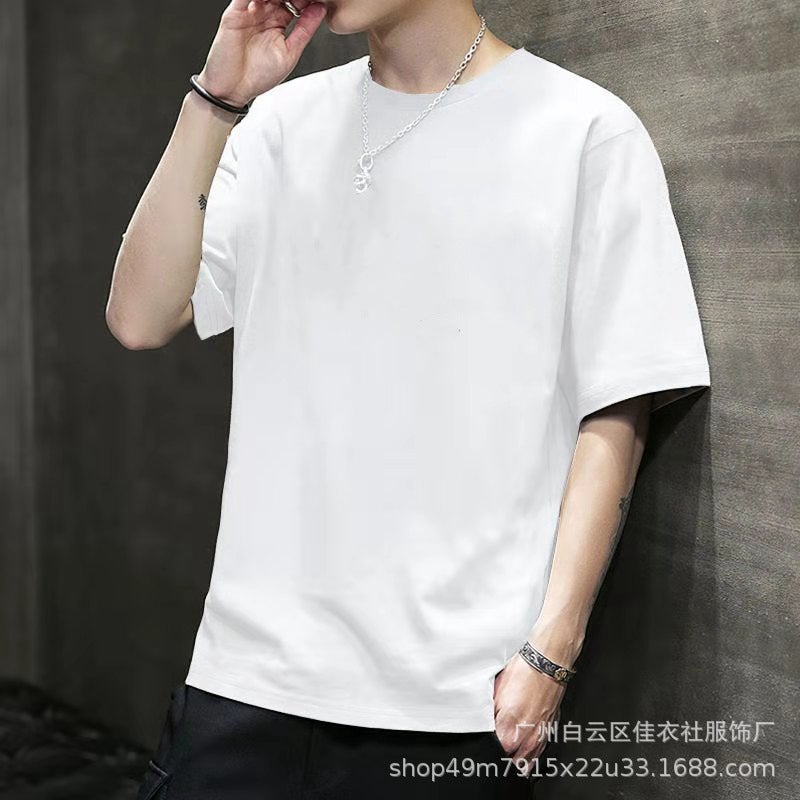 Korean style summer new short-sleeved T-shirt men and teenagers slim-fit printed top student trendy all-match round neck T-shirt - Image 1
