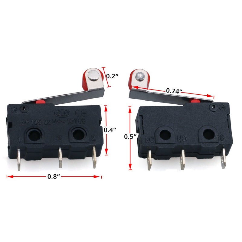 URBEST مفاتيح ميكرو هينج رولر ليفر SPDT 1NO 1NC مؤقتة URBEST AC 250V 5A 3 دبابيس 10 قطع - Image 2