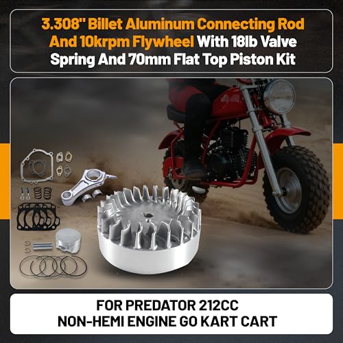 BUHNSS 3308 Billet Aluminum Connecting Rod And 10krpm Flywheel With 18lb Valve Spring And 70mm Flat Top Piston Kit For Predator 212cc NonHemi Engine Go Kart Cart - Image 3