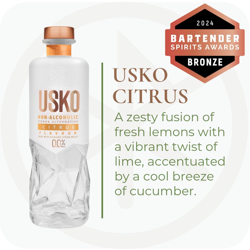 USKO Citrus Non Alcoholic Vodka, Award Winning 0.0% ABV Non Alcoholic Spirits With a Lemon Lime Twist and a Cool Cucumber Breeze - Halal, Low Sugar, Vegan and Gluten-Free, Part of the Spirits of Virtue Range (700ml) - Image 3