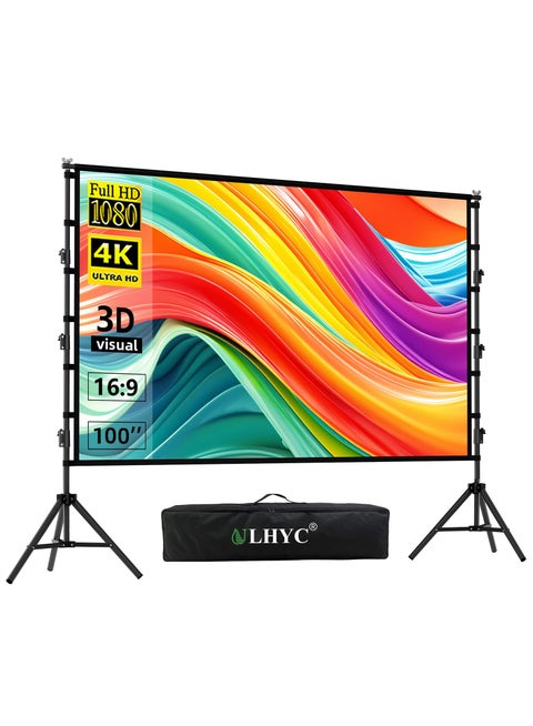 Portable 100 inch 16:9 Foldable Projection Screen Soft Curtain With Tripod Stand and Carrying Bag for Indoor Outdoor Home Theater Backyard Cinema Travel