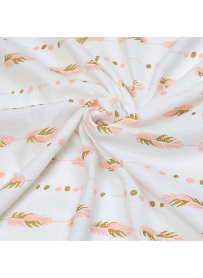 TL Care TL Care Printed 100% Natural Cotton Jersey Knit Fitted Contoured Changing Table Pad Cover, Sparkle Gold/Pink Feathers, Soft Breathable, for Girls  - Image 4