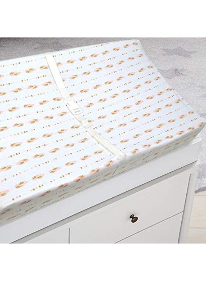 TL Care TL Care Printed 100% Natural Cotton Jersey Knit Fitted Contoured Changing Table Pad Cover, Sparkle Gold/Pink Feathers, Soft Breathable, for Girls  - Image 3