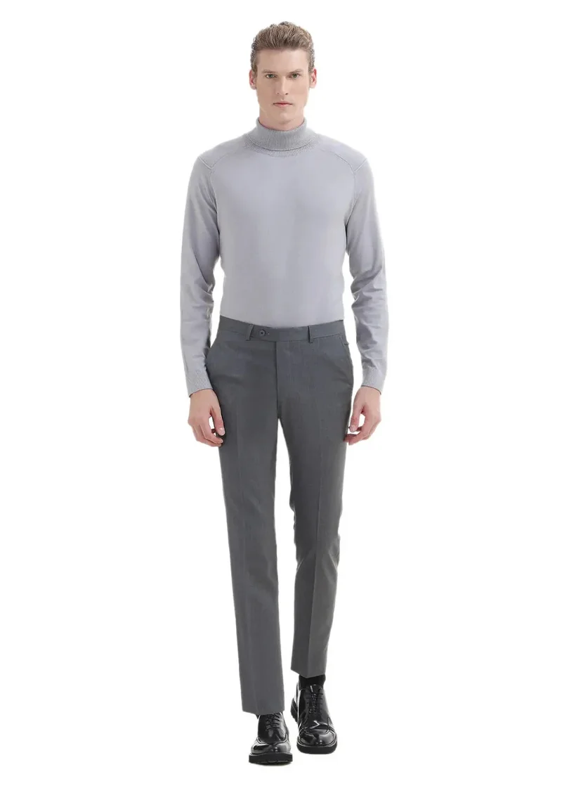 RAMSEY Grey Material Modern Fit Classical 100% Wool Trousers