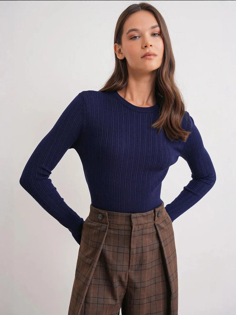 MixRay Mixray Soft Textured Ribbed Fitted Top