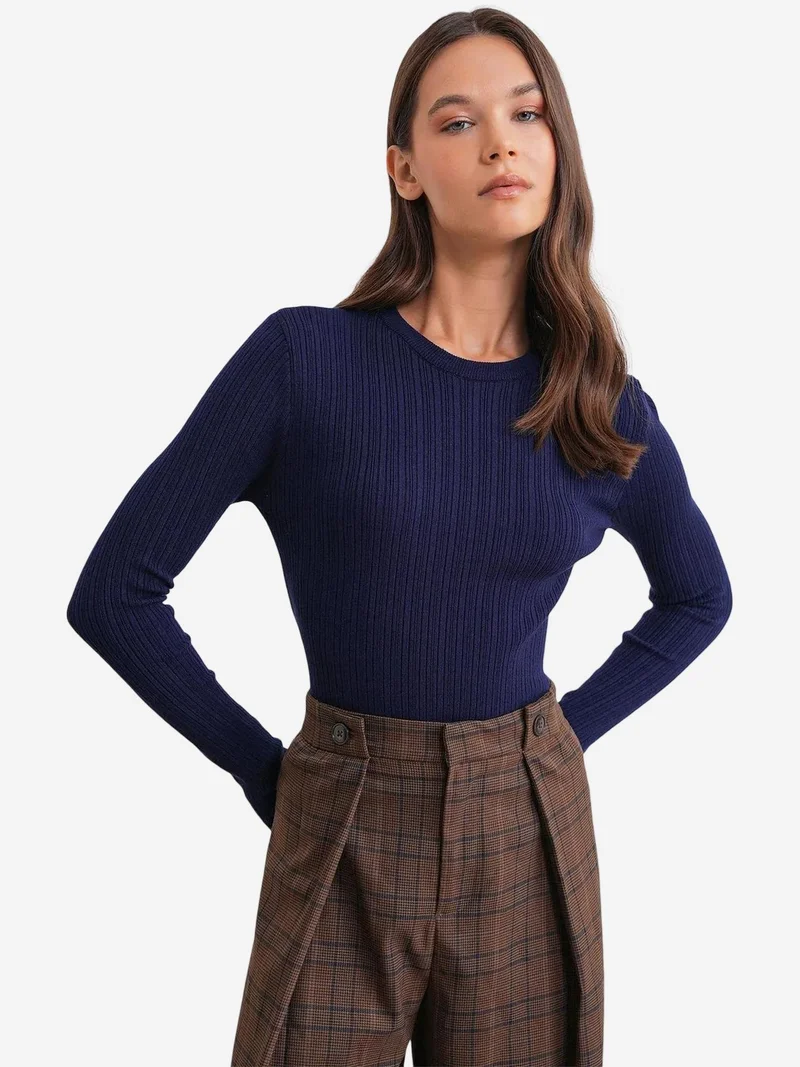 MixRay Mixray Soft Textured Ribbed Fitted Top
