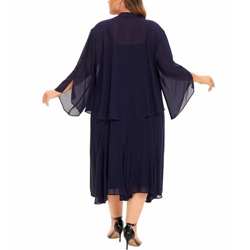 WTJIAPAI Plus Size Jacket Dress Suits 2 Piece Chiffon Sets Delicate Rhinestone Pattern Mother of Bride Dresses for Wedding Blue - Image 4