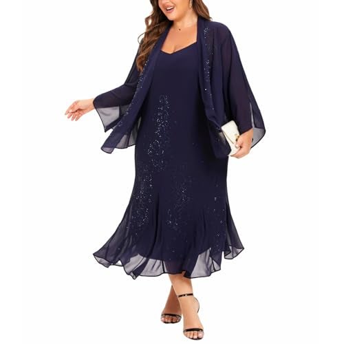 WTJIAPAI Plus Size Jacket Dress Suits 2 Piece Chiffon Sets Delicate Rhinestone Pattern Mother of Bride Dresses for Wedding Blue - Image 2