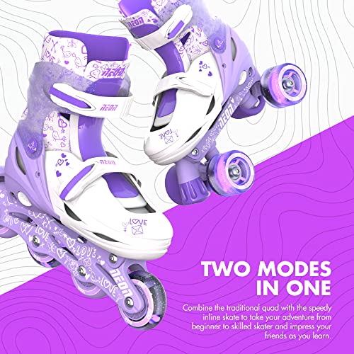 Yvolution Neon Combo Skates | 2-1 Quad and Inline Skates for Kids with LED Wheels | Adjustable Sizing (Purple, 12-2),NT09L1 - Image 3