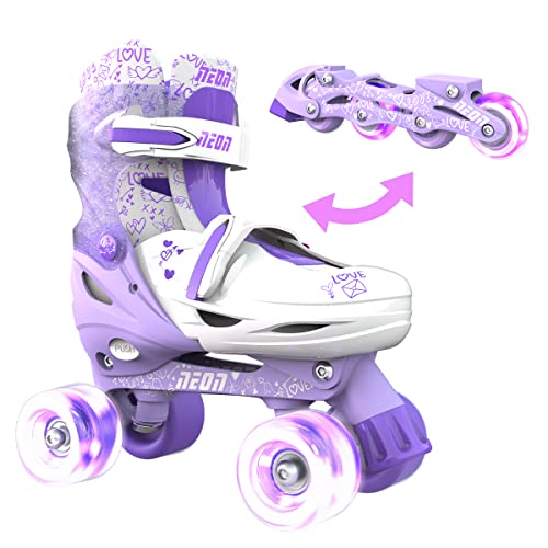Yvolution Neon Combo Skates | 2-1 Quad and Inline Skates for Kids with LED Wheels | Adjustable Sizing (Purple, 12-2),NT09L1 - Image 1
