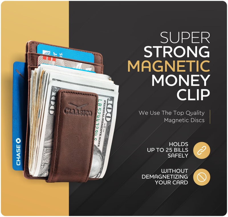 Claasico Money Clip Leather Wallet For Men Slim Front Pocket RFID Blocking with Super Strong Magnetic - Image 3