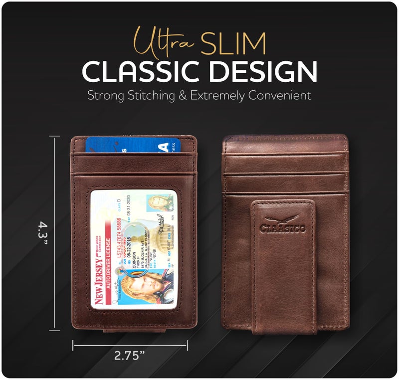 Claasico Money Clip Leather Wallet For Men Slim Front Pocket RFID Blocking with Super Strong Magnetic - Image 5