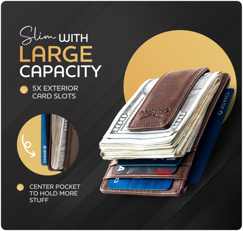 Claasico Money Clip Leather Wallet For Men Slim Front Pocket RFID Blocking with Super Strong Magnetic - Image 2
