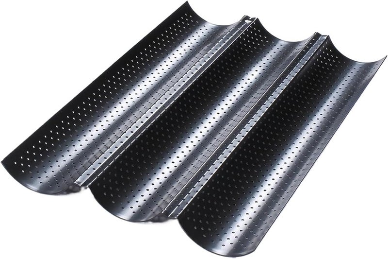 Pan French Bread Baking Mould Bakeware Groove Waves Mold Cake Oven Pastry Tray Dishes Cooking Accessories Toaster Tool(3 Groove Black) - Image 1