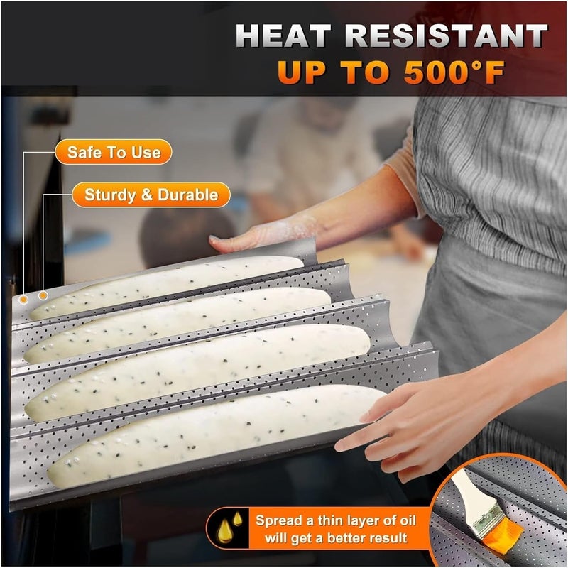 Pan French Bread Baking Mould Bakeware Groove Waves Mold Cake Oven Pastry Tray Dishes Cooking Accessories Toaster Tool(3 Groove Black) - Image 4