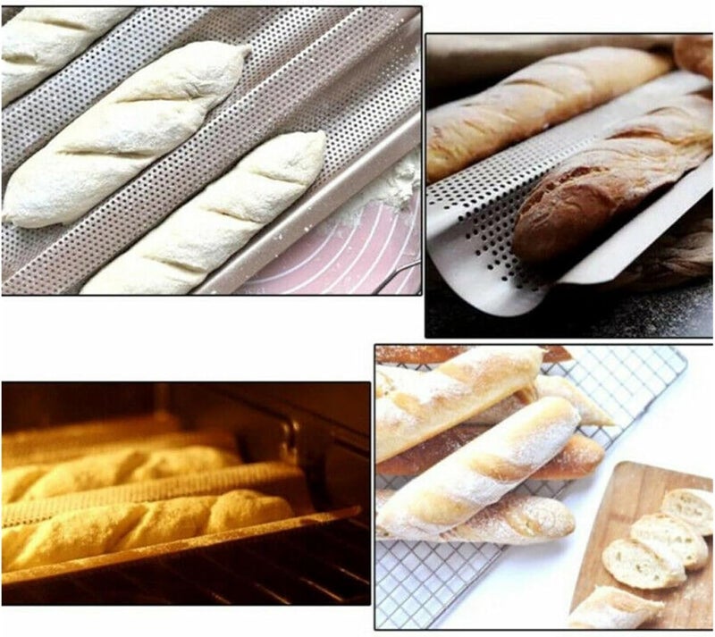 Pan French Bread Baking Mould Bakeware Groove Waves Mold Cake Oven Pastry Tray Dishes Cooking Accessories Toaster Tool(3 Groove Black) - Image 5