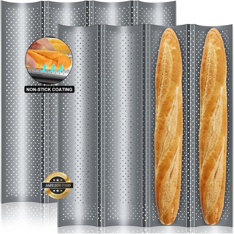 Pan French Bread Baking Mould Bakeware Groove Waves Mold Cake Oven Pastry Tray Dishes Cooking Accessories Toaster Tool(3 Groove Black) - Image 2