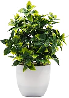OFFIDIX Artificial Plastic Mini Plants in White Pot,Desk Plant Artificial Flowers with Vase,Small Faux Plastic Plants - Image 1