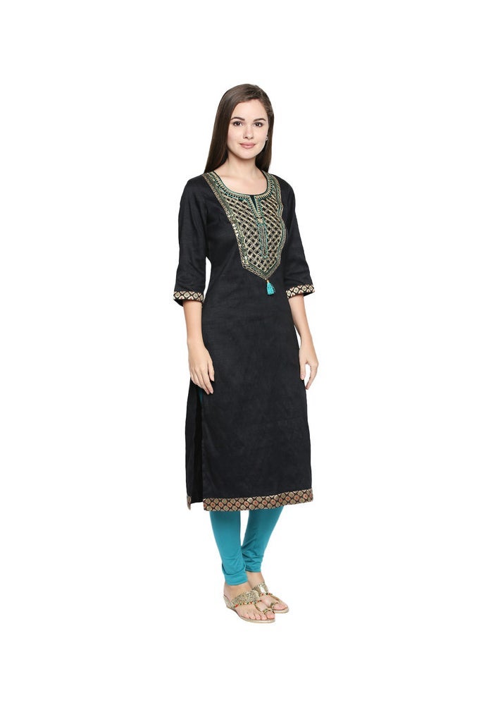 ARCHATTIRE Black Art Silk Kurti Top for Women - Image 4