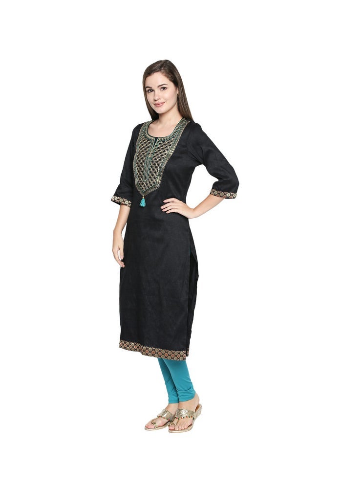 ARCHATTIRE Black Art Silk Kurti Top for Women - Image 3
