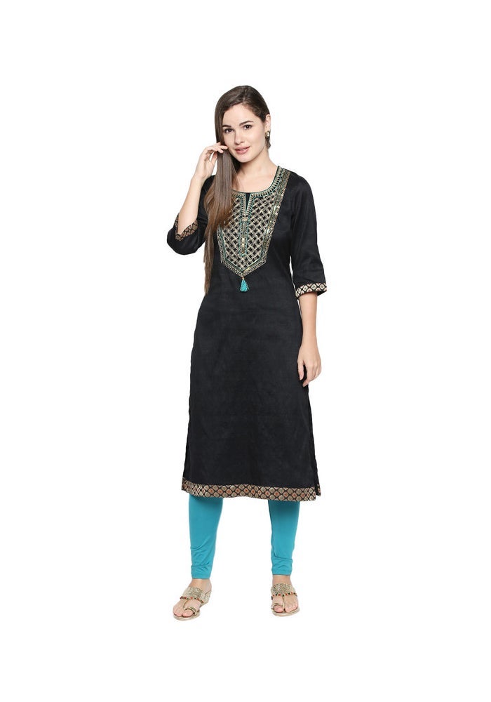 ARCHATTIRE Black Art Silk Kurti Top for Women - Image 2