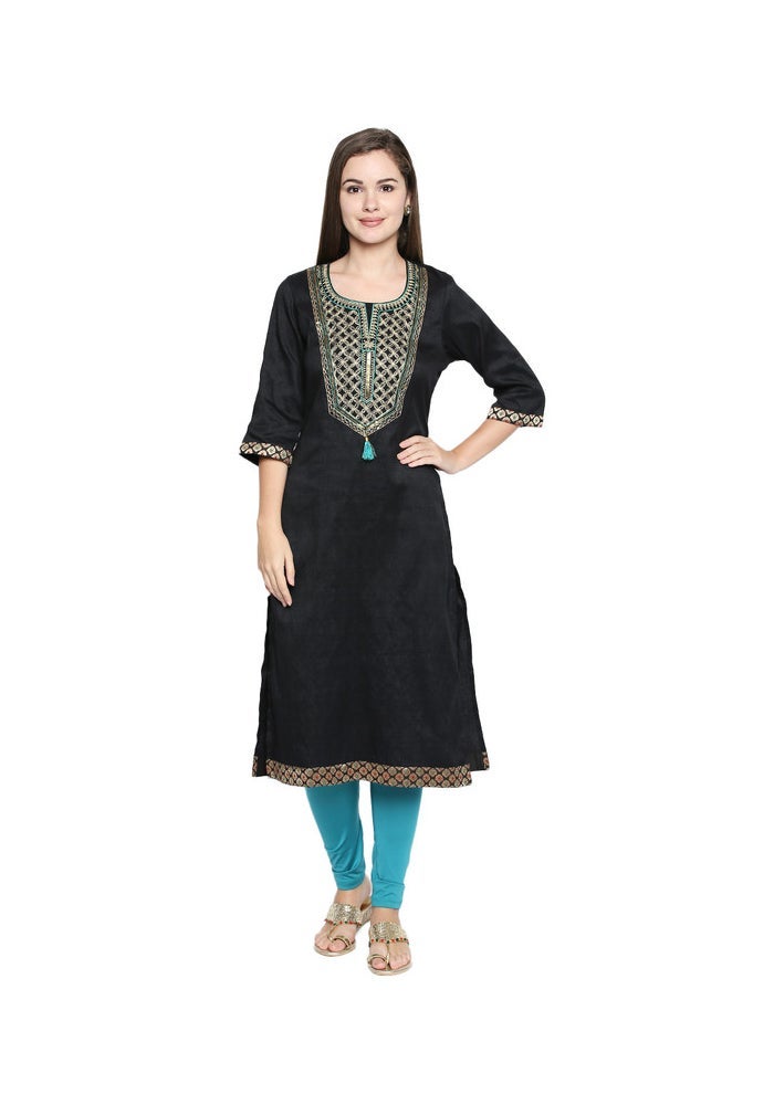 ARCHATTIRE Black Art Silk Kurti Top for Women - Image 1