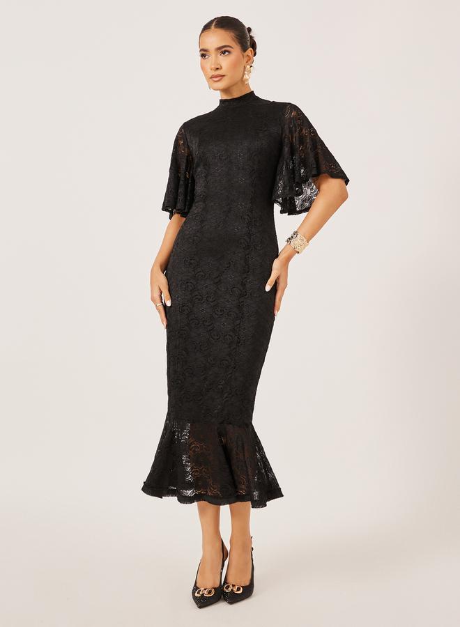 Styli Flutter Sleeve Fitted Lace Midi Dress  - Image 2