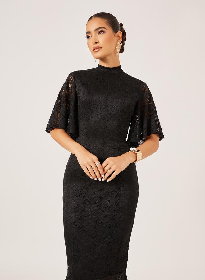 Styli Flutter Sleeve Fitted Lace Midi Dress  - Image 3