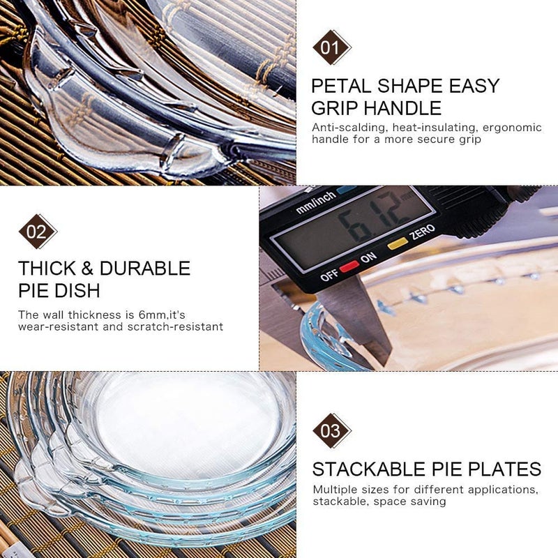 ARUZEN 700ml Glass Pie Plate Round Glass Pie Pan with Handles Shallow Pie Baking Dish for Apple Pie Pumpkin Pie and Quiche - Image 4