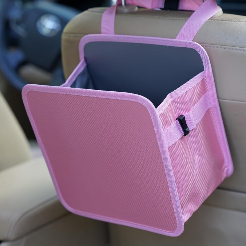 Ginsco 2 Gallons Open-Top Car Trash Can, Hanging Car Trash Bag with Water-Proof PEVA Liner, Stand Car Trash Bag Foldable Car Storagge Bag for Cars SUV Truck (Pink) - Image 1