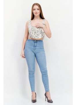 RIVER ISLAND Women Square Neck Sleeveless Abstract Crop Top, Beige  - Image 4