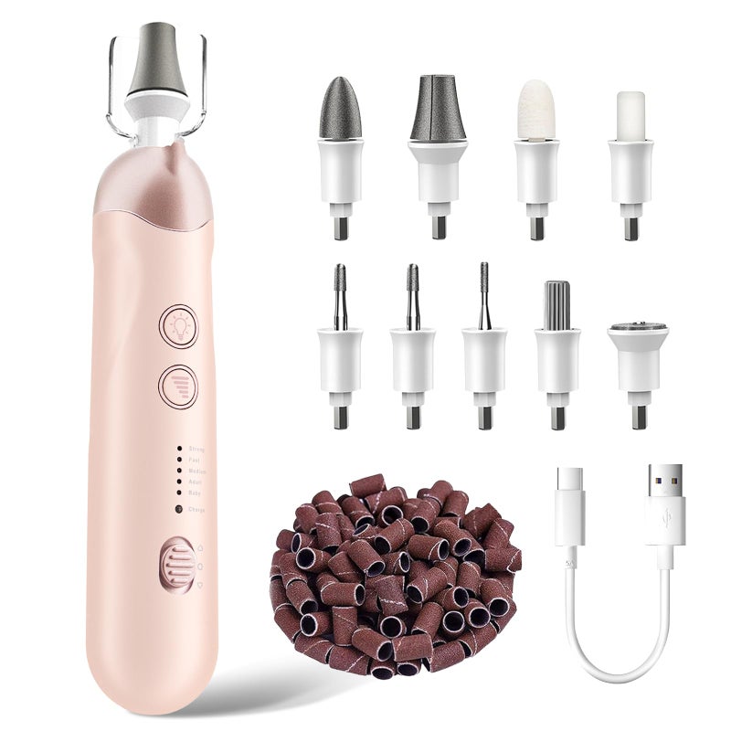 Professional Manicure Pedicure Kit Cordless Electric Nail File Set Rechargeable Pedicure Tools for feet 5 Speeds Hand Foot Care Nail Drill for Thick Nail Toenail Cuticle Women Men Baby PetsRose