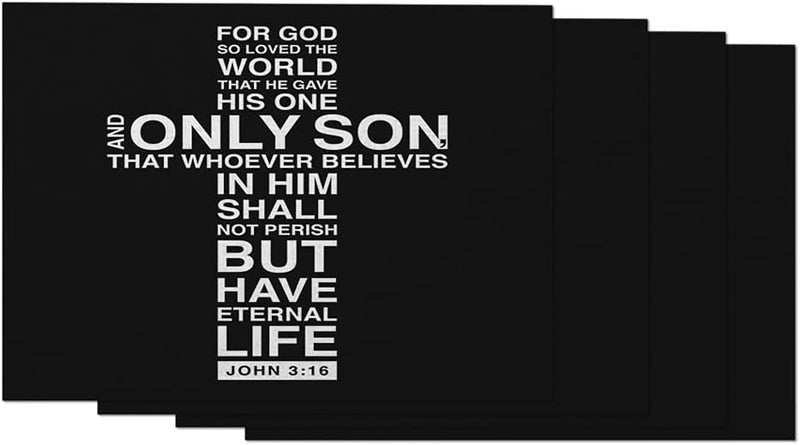 EKOBLA Bible Verse Placemat NonSlip Cotton Linen Washable Place Mats Christian Typography Church Scripture Lettering for Dining Table Kitchen Heat Resistant Table Mats Set of 4 Multipc992 - Image 1