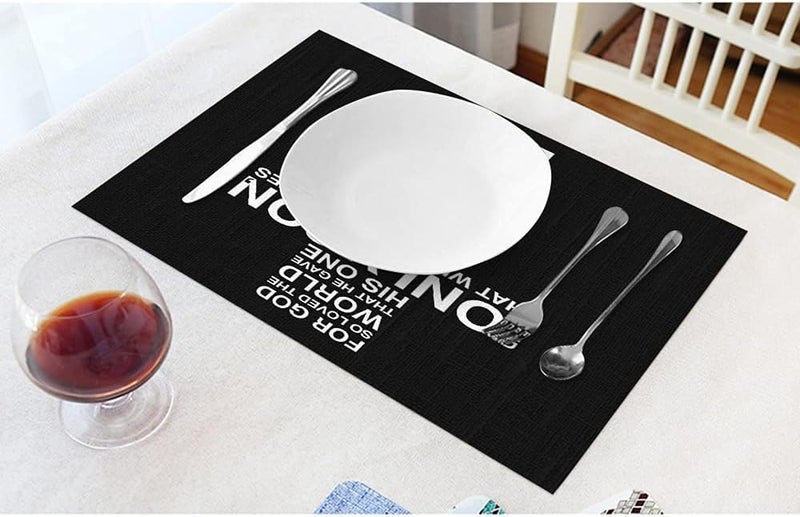 EKOBLA Bible Verse Placemat NonSlip Cotton Linen Washable Place Mats Christian Typography Church Scripture Lettering for Dining Table Kitchen Heat Resistant Table Mats Set of 4 Multipc992 - Image 2
