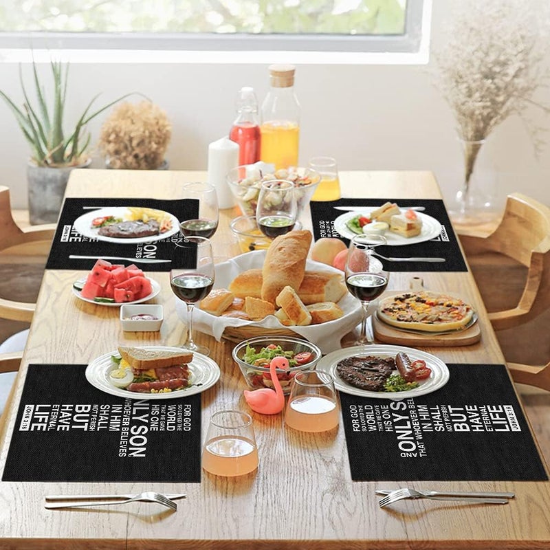 EKOBLA Bible Verse Placemat NonSlip Cotton Linen Washable Place Mats Christian Typography Church Scripture Lettering for Dining Table Kitchen Heat Resistant Table Mats Set of 4 Multipc992 - Image 3