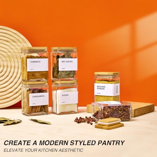 MUVEKA Glass Spice Jars with Bamboo Lid, 4oz Square Spice Containers for Pantry Organization, Seasoning Bottles with Labels, Spoons, Funnel for Salt Sugar - Image 5