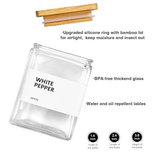 MUVEKA Glass Spice Jars with Bamboo Lid, 4oz Square Spice Containers for Pantry Organization, Seasoning Bottles with Labels, Spoons, Funnel for Salt Sugar - Image 4