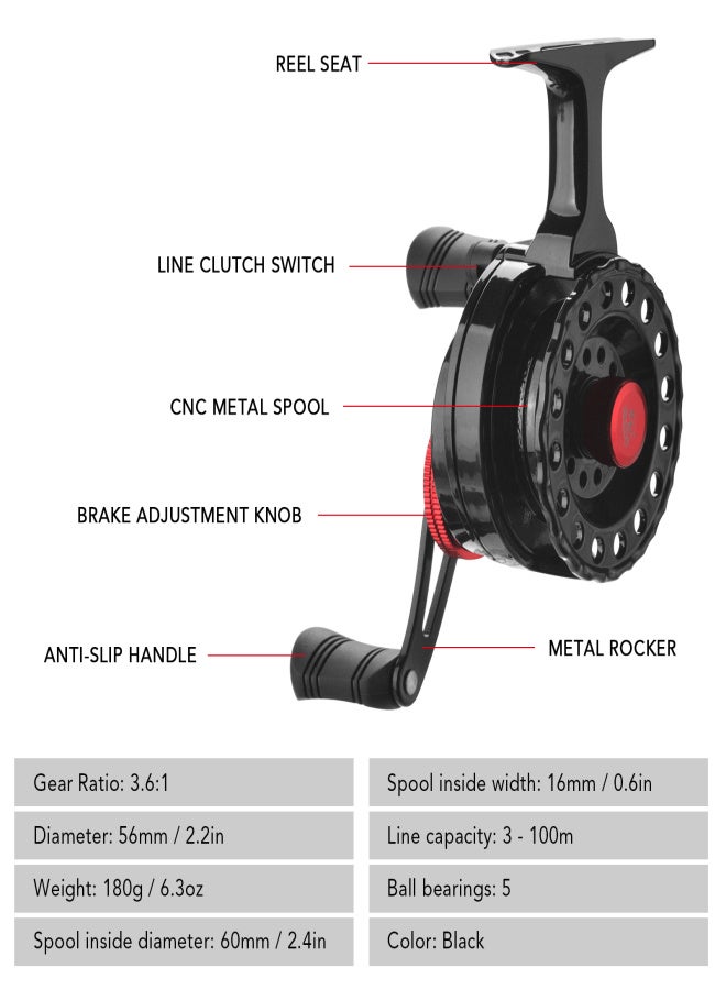 ليزارد بكرة صيد الذباب ذات قاعدة مرتفعة، بكرات صيد بلاستيكية ناعمة لصيد الذباب في الجليد وصيد الأسماك من الطوافات - Image 2