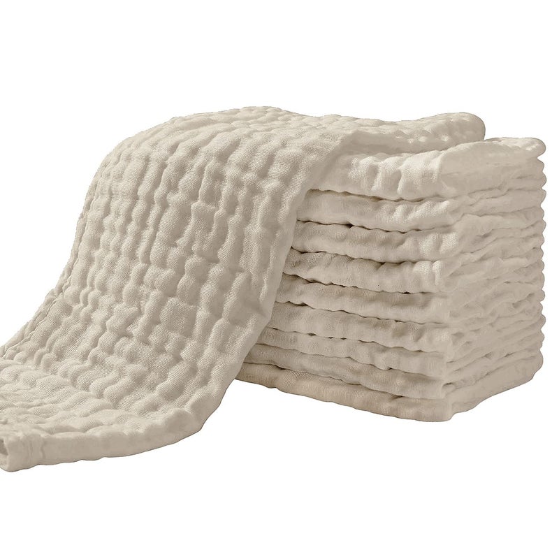 Yoofoss Muslin Burp Cloths for Baby 10 Pack 100% Organic Cotton Baby Washcloths for Boys Girls Large 20''X10'' Super Soft and Absorbent Apricot White - Image 1