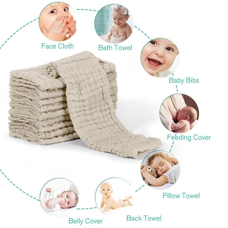 Yoofoss Muslin Burp Cloths for Baby 10 Pack 100% Organic Cotton Baby Washcloths for Boys Girls Large 20''X10'' Super Soft and Absorbent Apricot White - Image 5