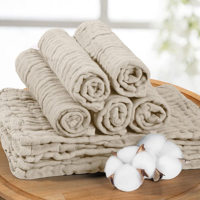 Yoofoss Muslin Burp Cloths for Baby 10 Pack 100% Organic Cotton Baby Washcloths for Boys Girls Large 20''X10'' Super Soft and Absorbent Apricot White - Image 2