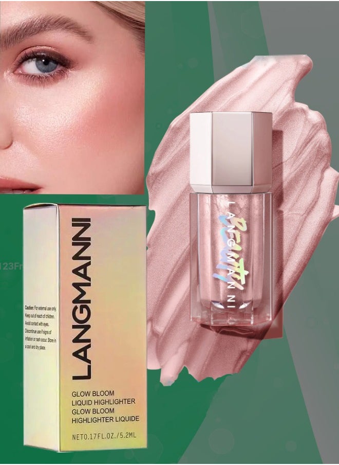 LANGMANNI Glow Bloom Liquid Highlighter Makeup Rose Quartz Glow Bloom Highlighter Shimmer Glitter Illuminating Cheek High Gloss Finish Face Highlighter Moisturizing Glitter Liquid Highlighter 01  - Image 1