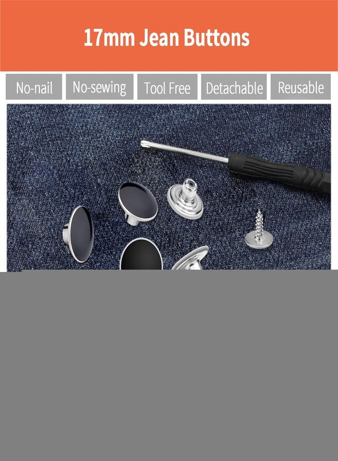 ZENGLU 20 Sets of Black 17mm Jeans Button Pins, Waistband Jeans Buttons, No Sewing or Tools Required, Instant Replacement Snap Button Trouser Buttons, Reusable and Adjustable Metal Trouser Button Fasteners… - Image 2